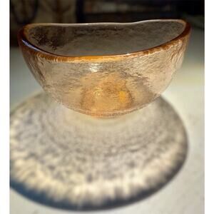 John Gilmor Glassworks Signed Copper Wave Textured Glass Bowl Fire & Light RARE